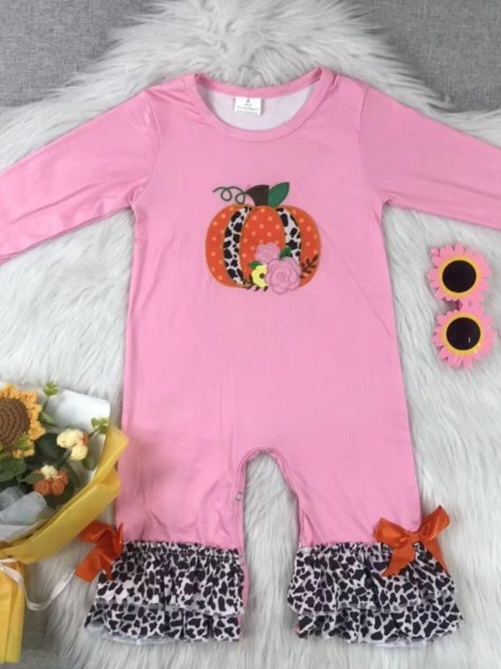 Boutique Pumpkin Baby Girls Ruffle Romper Jumpsuit